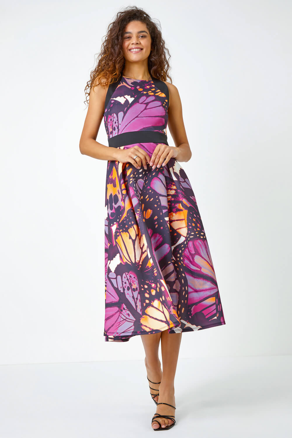 Purple Premium Stretch Butterfly Halterneck Dress, Image 2 of 5
