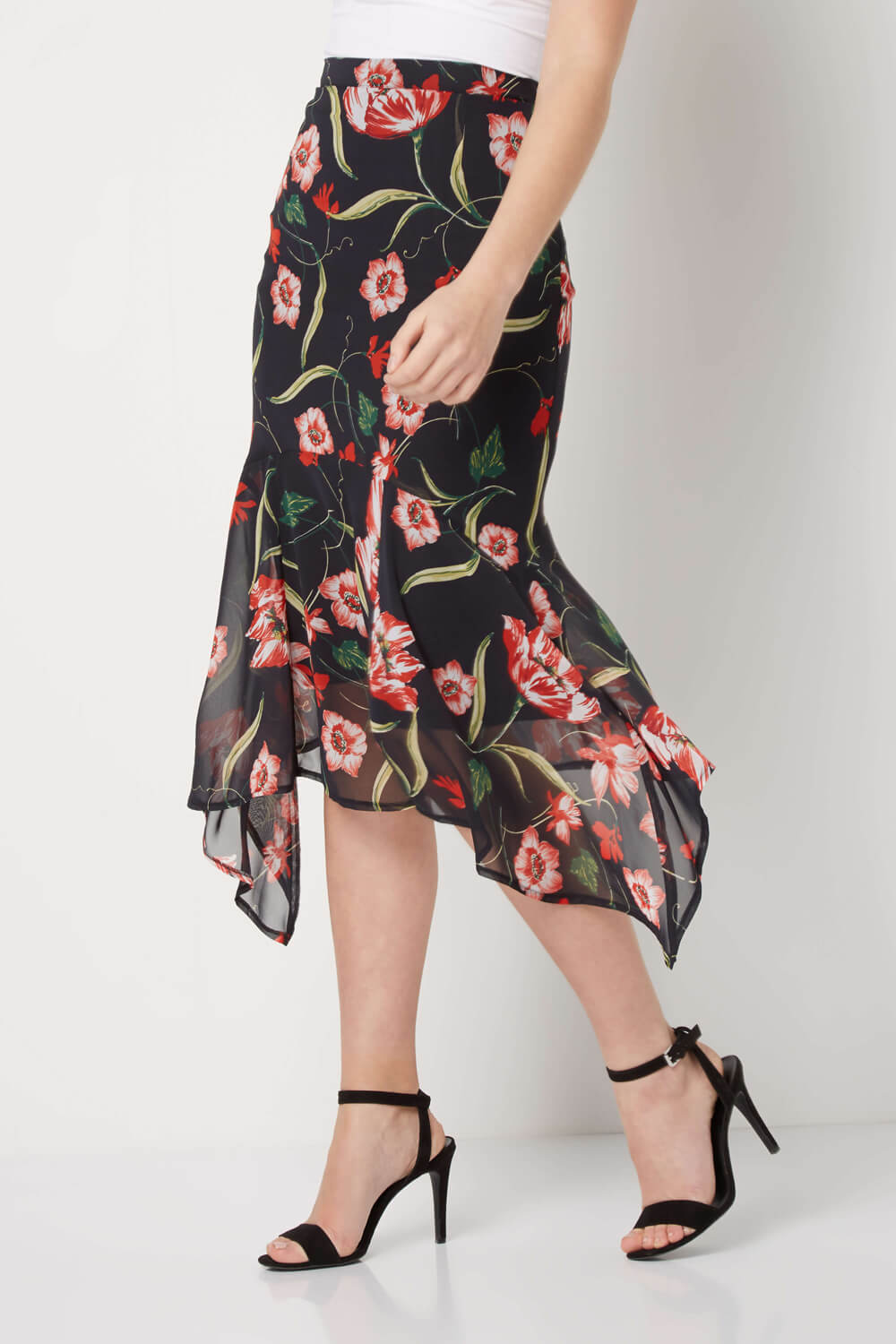 Black Floral Chiffon Skirt, Image 2 of 5