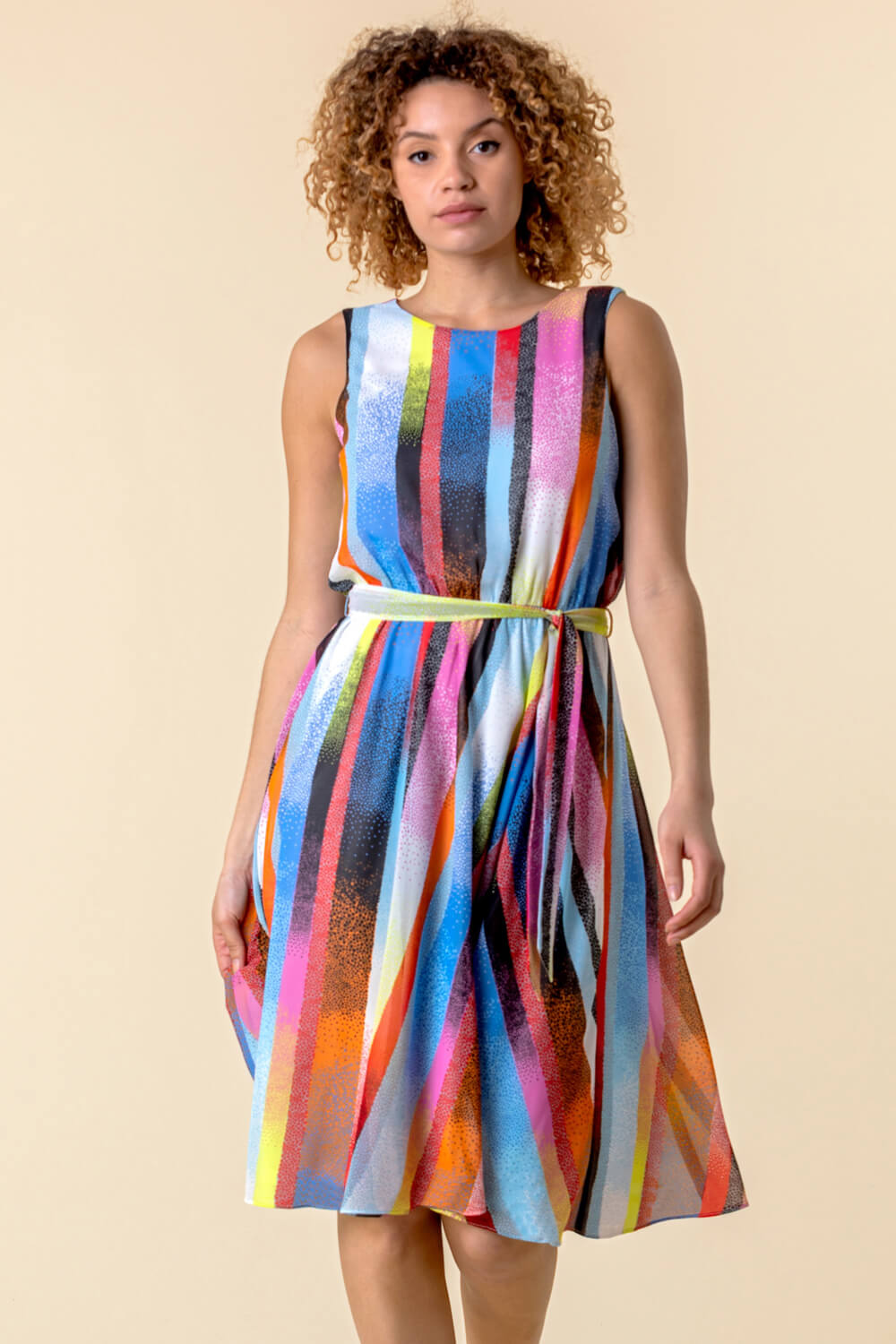 Rainbow Stripe Print Midi Dress in ...