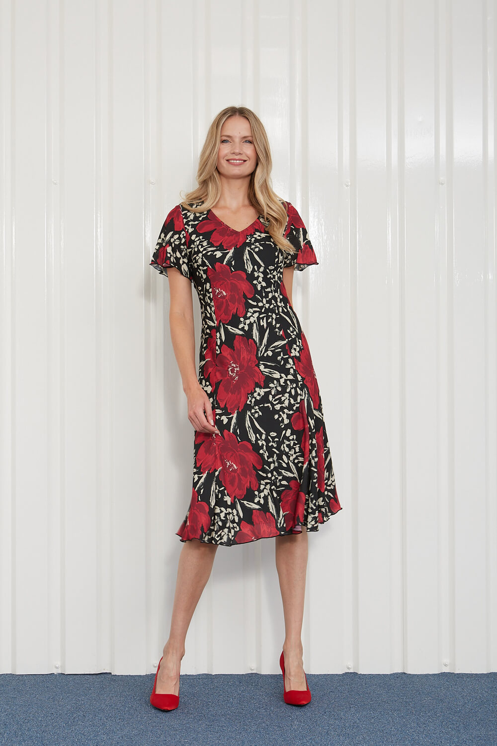 Red Julianna Poppy Print Dress, Image 3 of 4