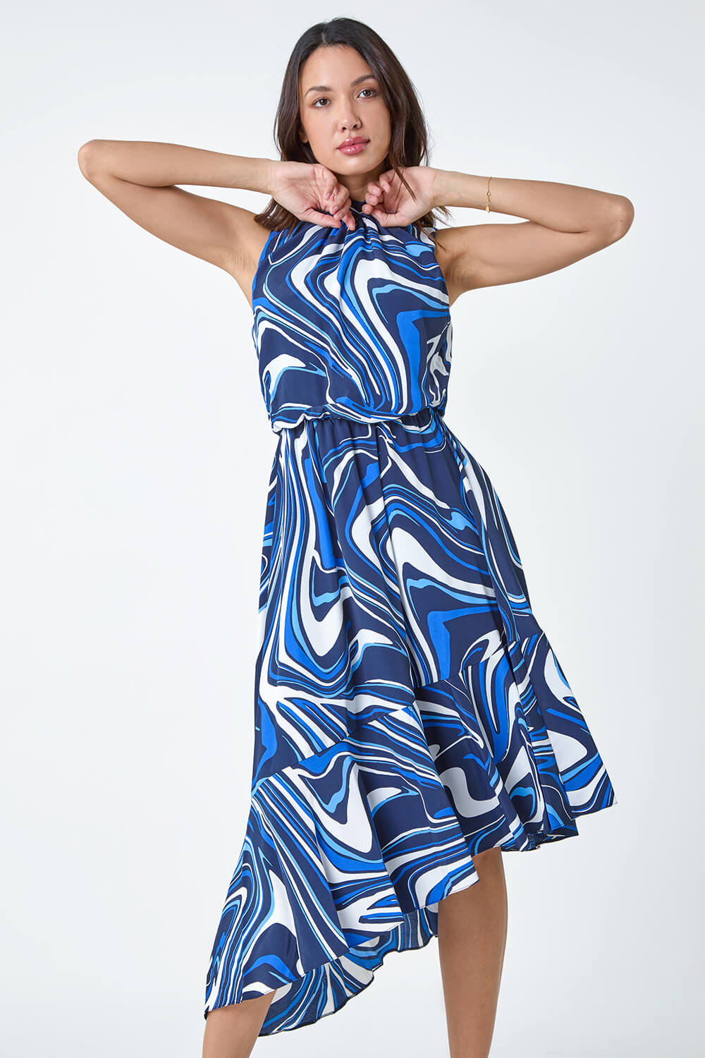 Navy  Sleeveless Swirl Print Midi Dress, Image 2 of 5