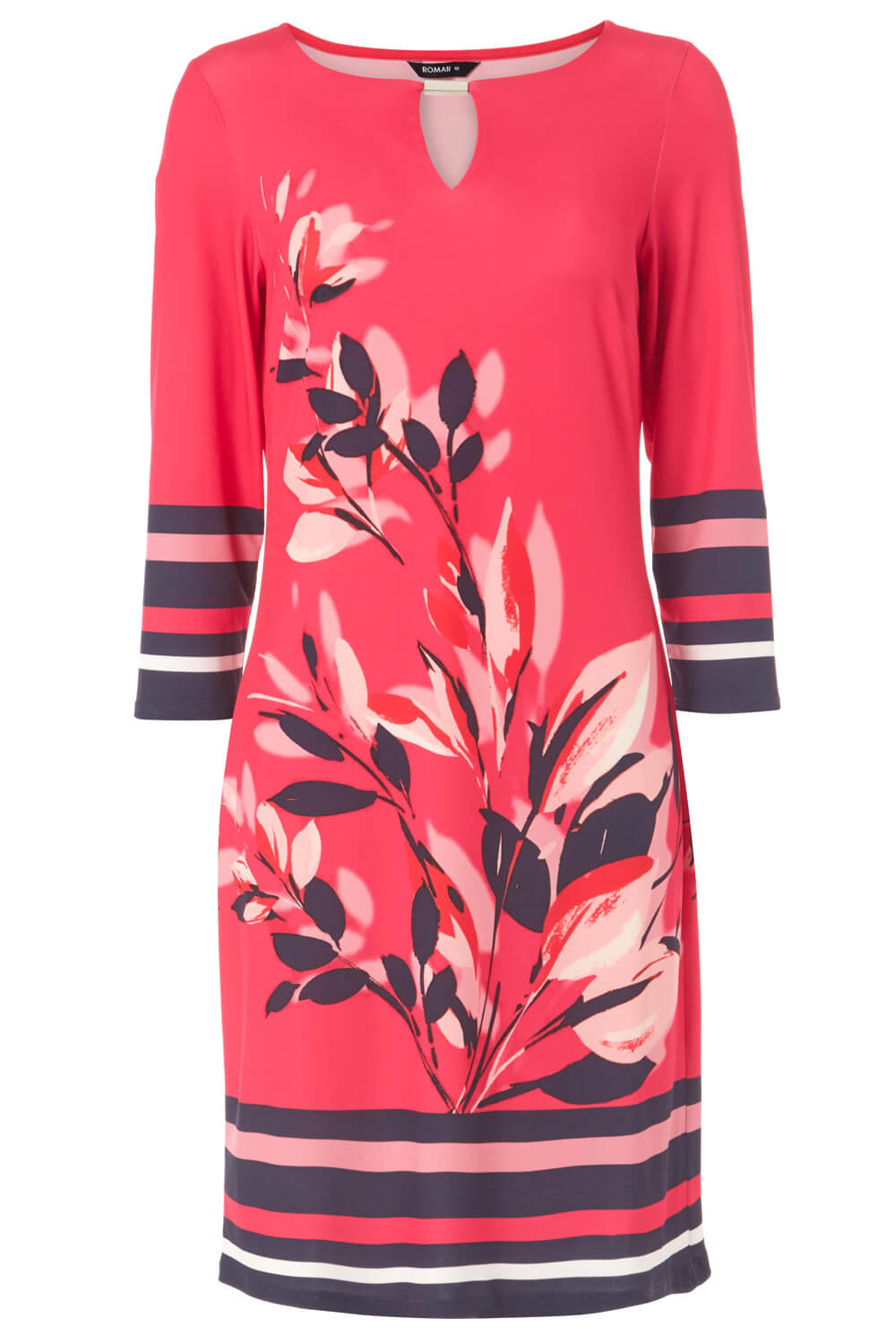 Fuschia Floral Stripe Print Shift Dress, Image 5 of 5