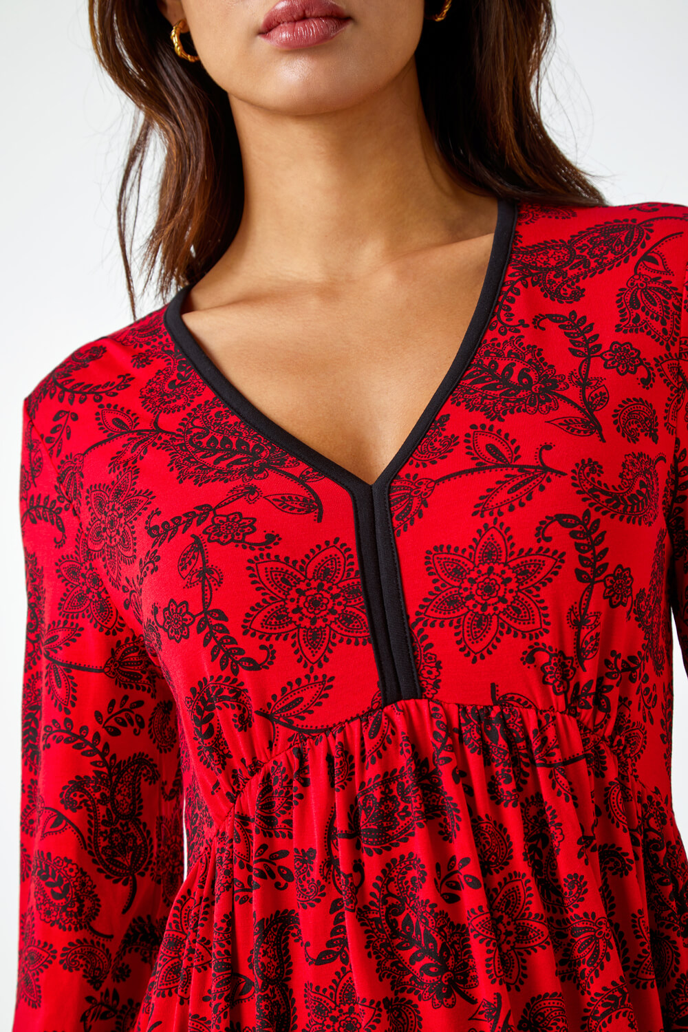 Red Floral Print Stretch Jersey Dress, Image 5 of 5