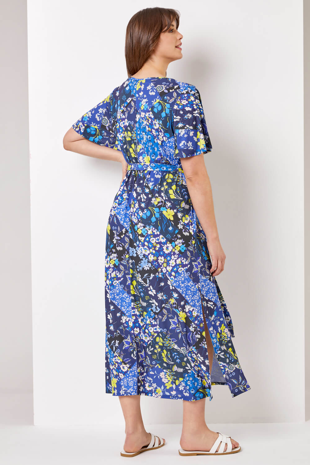 Navy  Curve Patchwork Floral Maxi Dress, Image 2 of 4