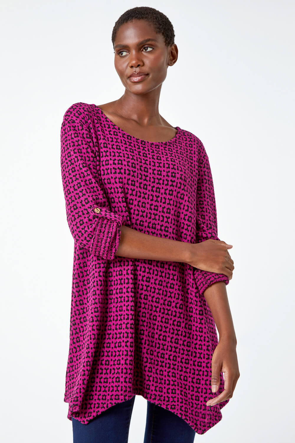 Fuchsia Abstract Print Tunic Stretch Top & Scarf, Image 4 of 5