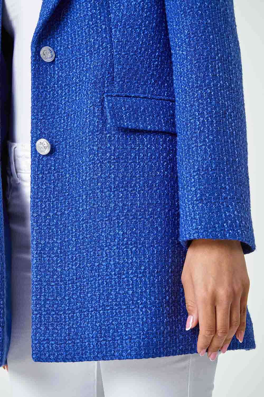 Blue Longline Boucle Textured Jacket, Image 5 of 5