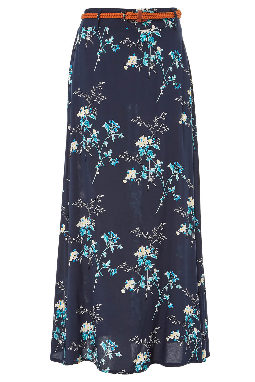 Navy  Floral Belted Maxi Skirt, Image 5 of 5