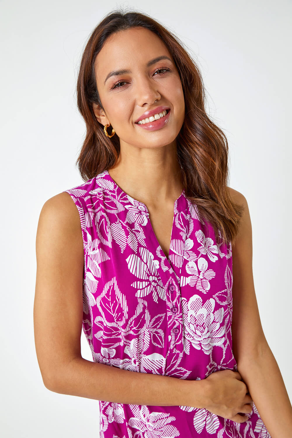 MAGENTA Textured Floral Print Sleeveless Top, Image 4 of 5