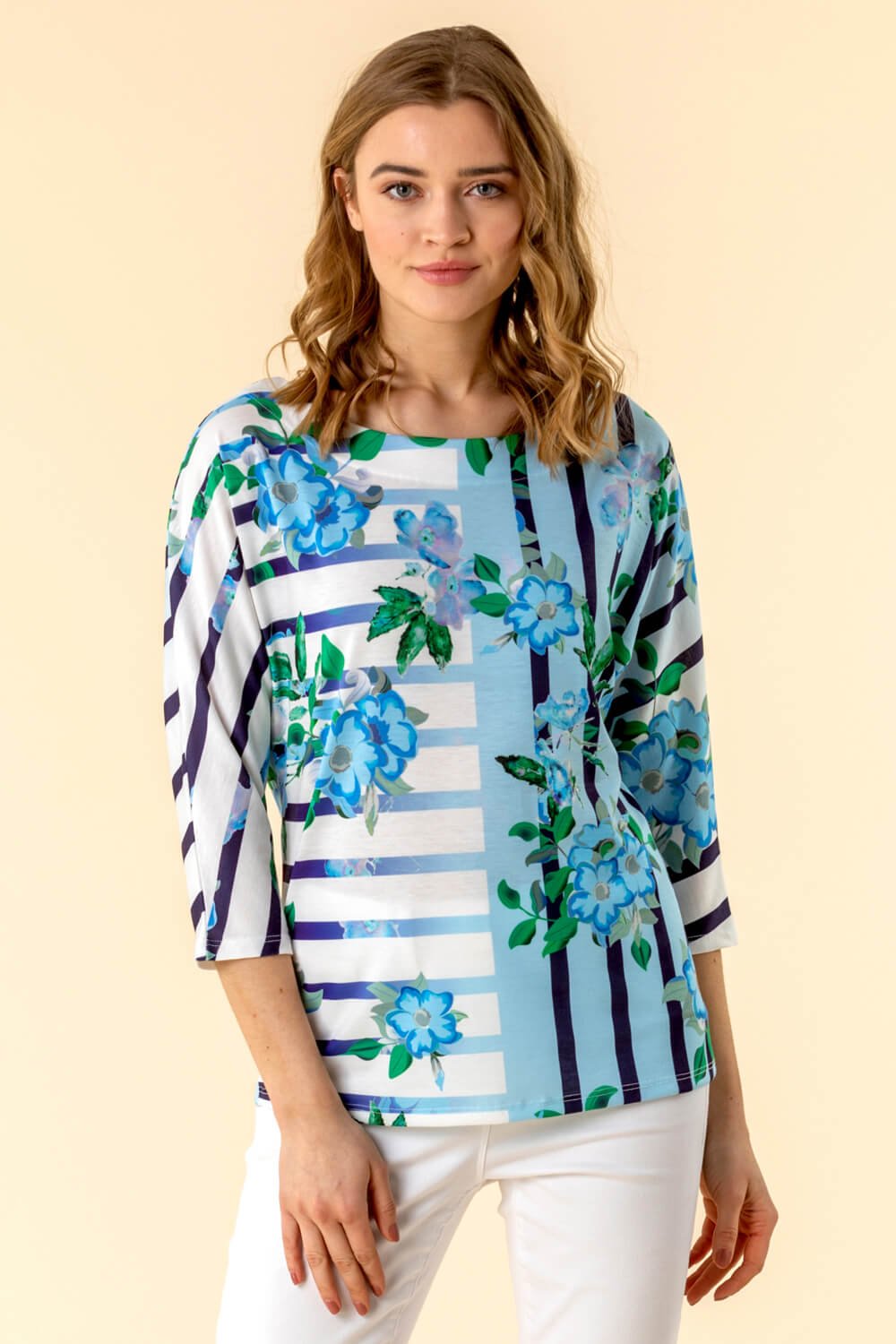 Floral Striped Batwing Top