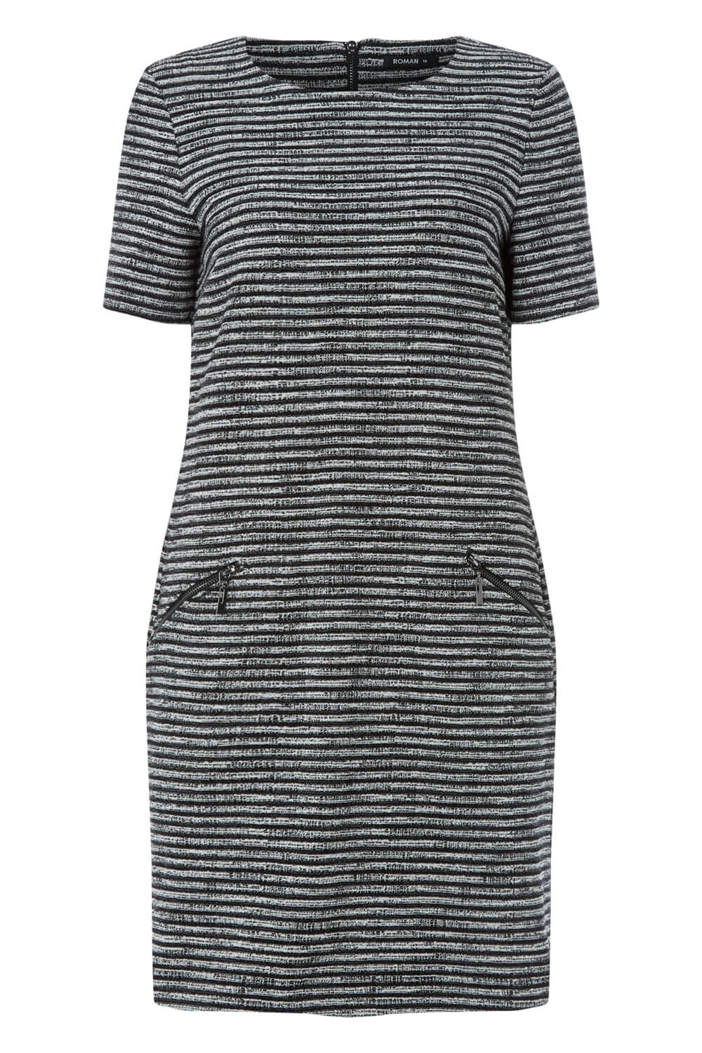 Black Striped Zip Pocket Detail Dress, Image 4 of 4