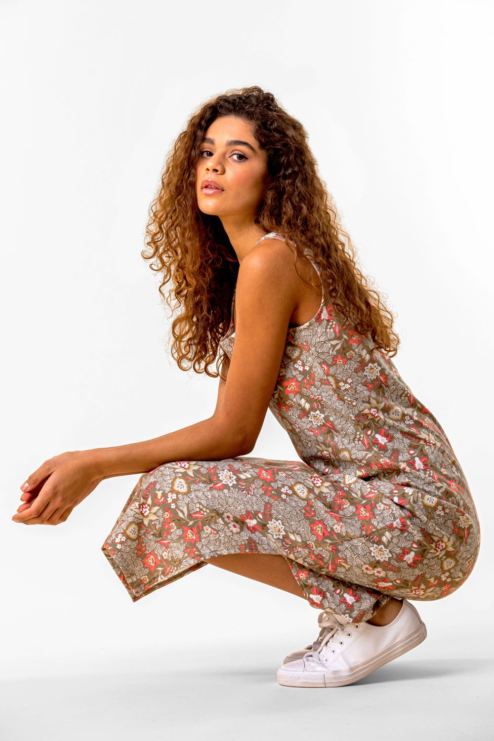 KHAKI Floral Print Jersey Maxi Dress, Image 4 of 4