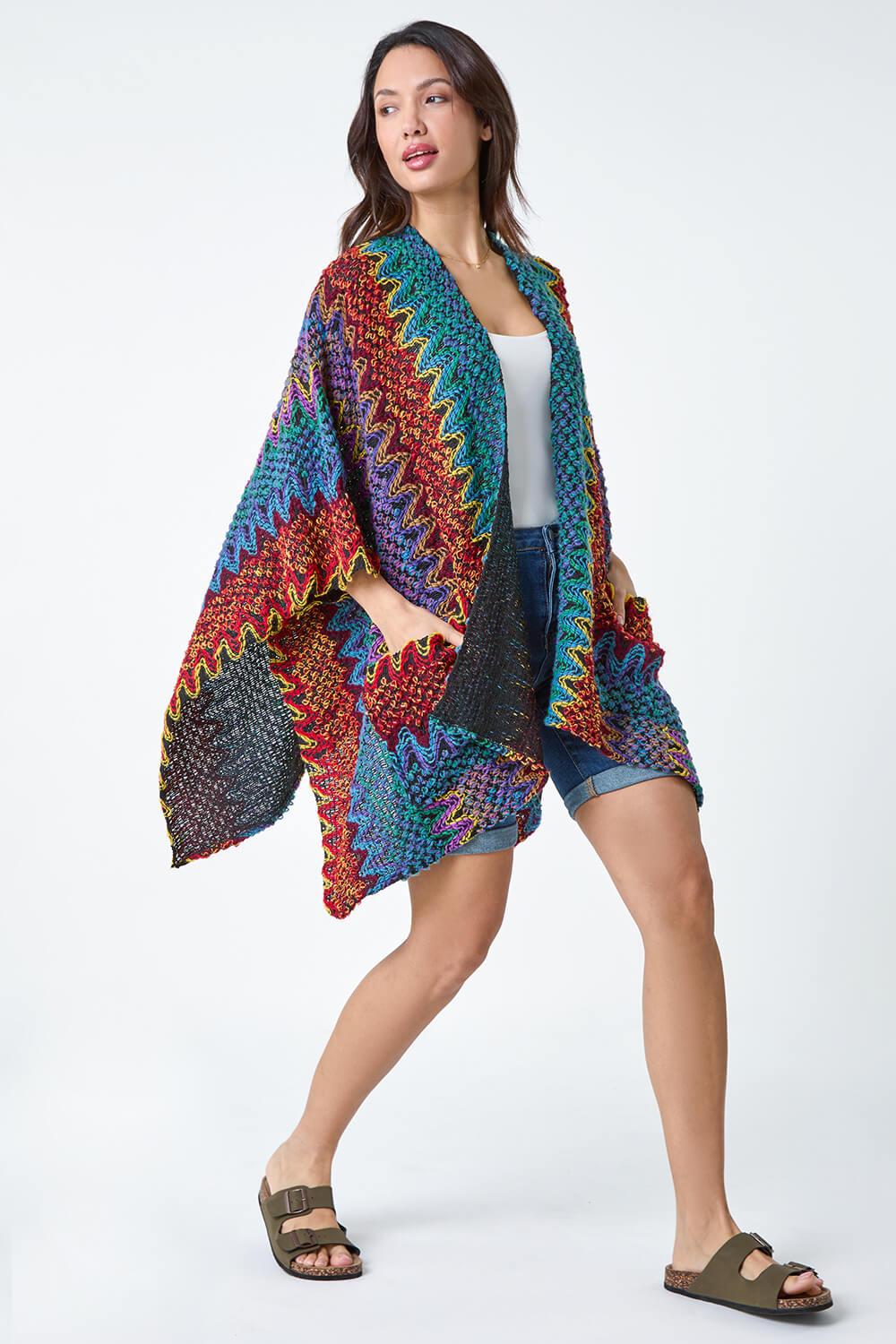 Turquoise One Size Textured Aztec Print Cape, Image 2 of 5