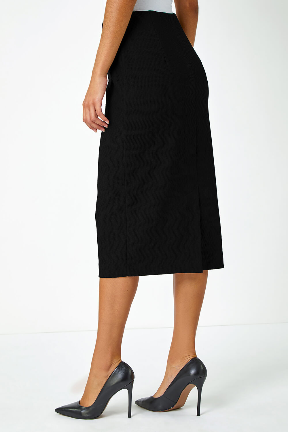 Black Stretch Jersey Textured Pencil Skirt, Image 2 of 6