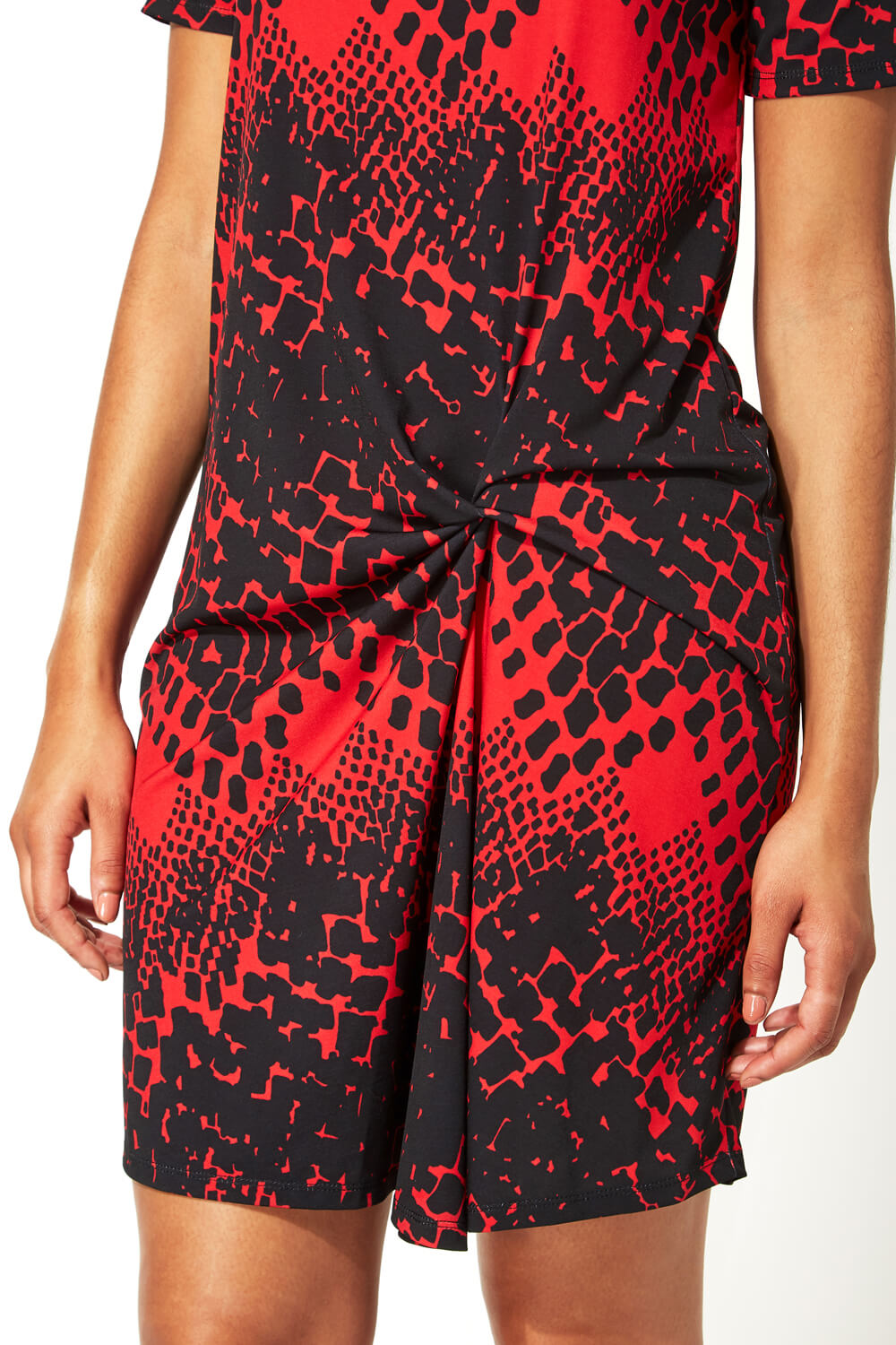 Red Abstract Print Side Twist Shift Dress, Image 4 of 5