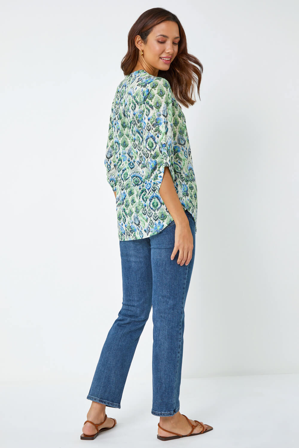 Green Aztec Burnout Print Relaxed Top, Image 3 of 5
