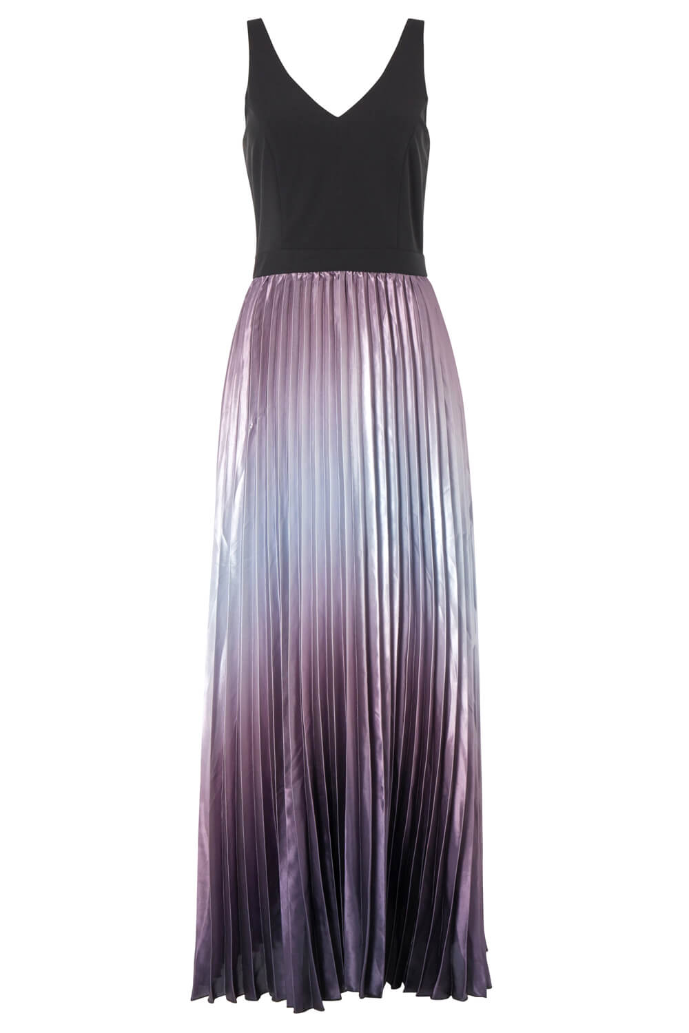 Purple Ombre Satin Pleated Maxi Dress, Image 5 of 5