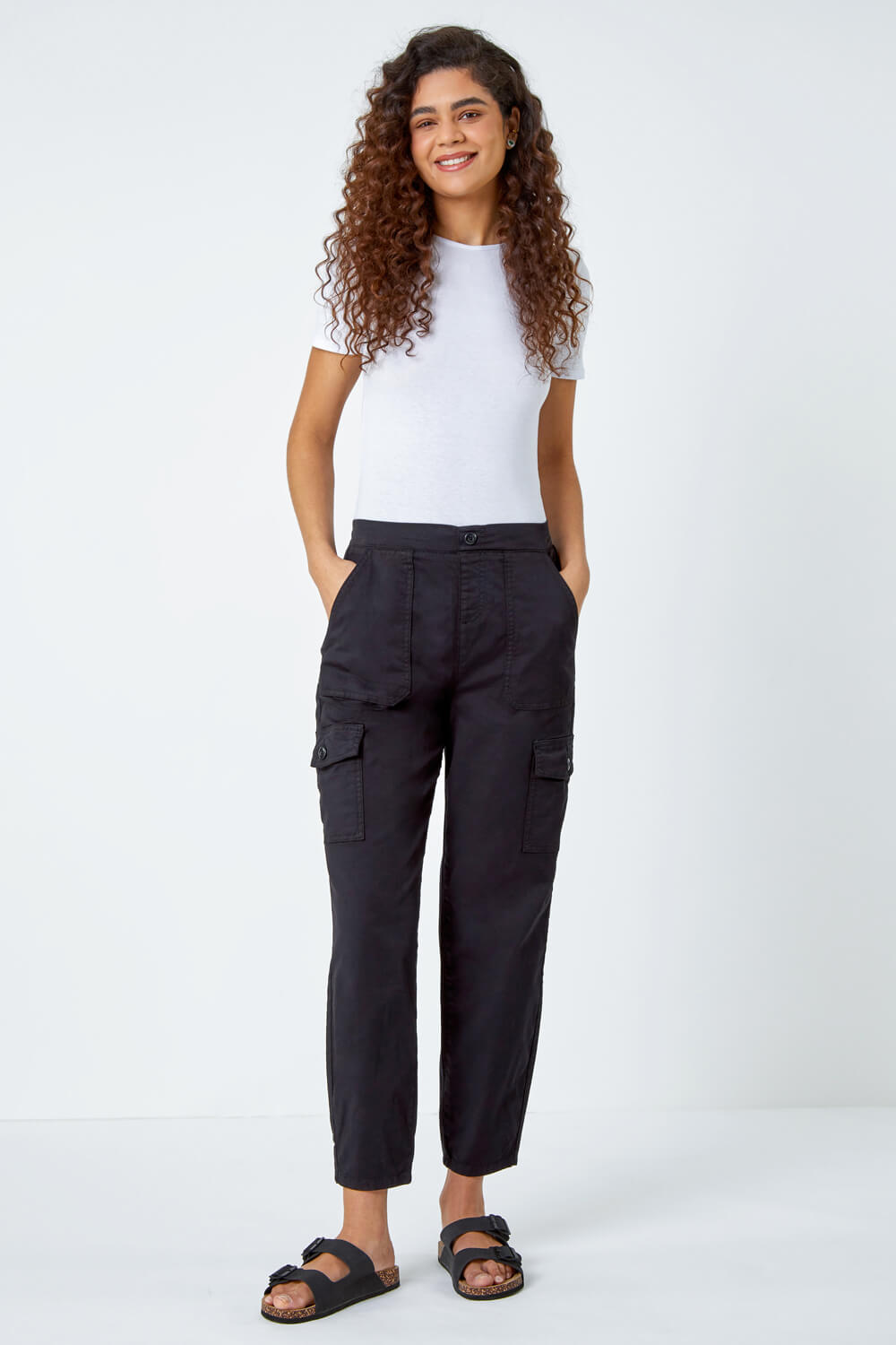 Black Casual Cargo Stretch Trousers, Image 2 of 5