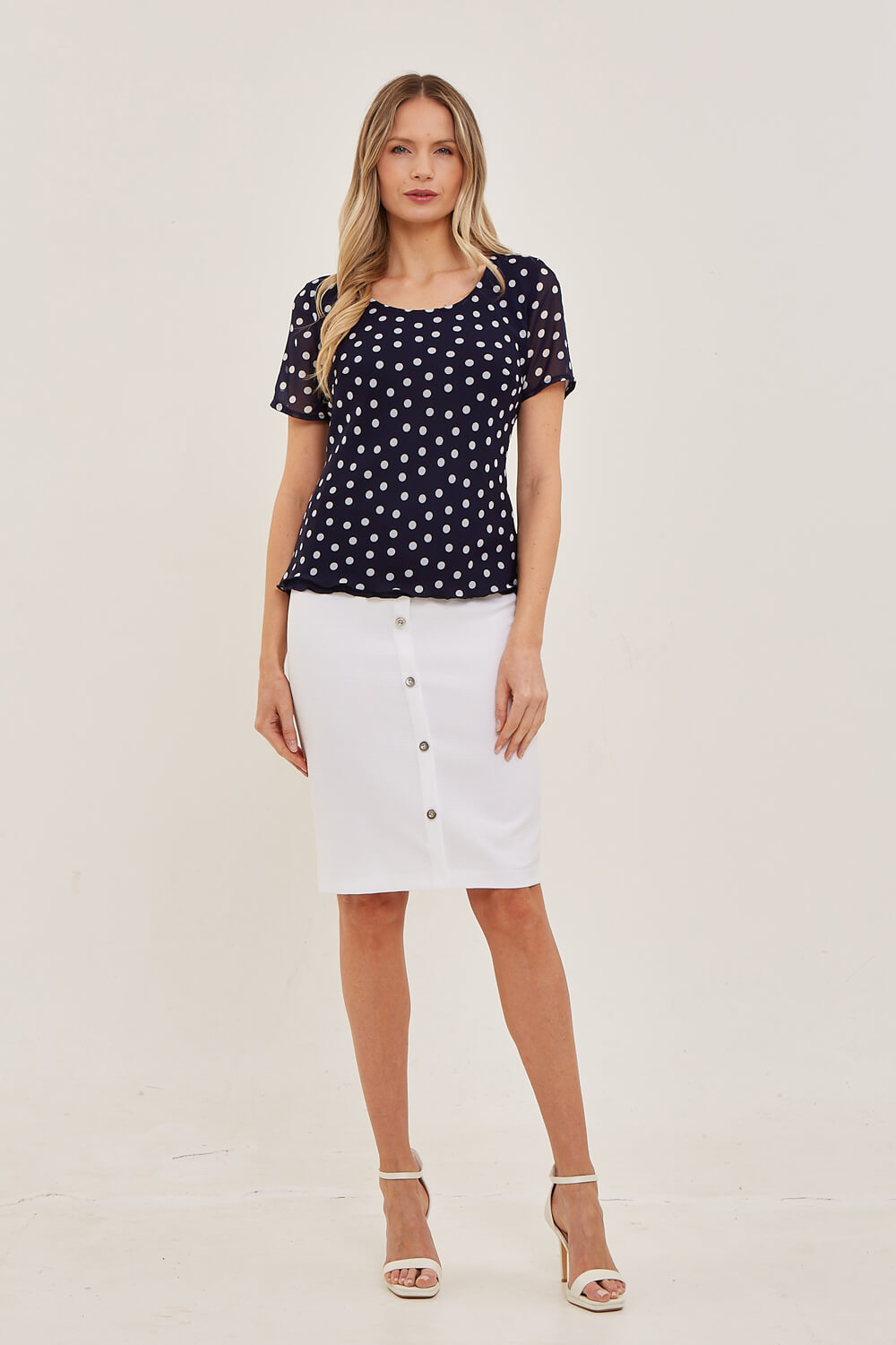 White Julianna Knee Length Button Skirt, Image 4 of 4