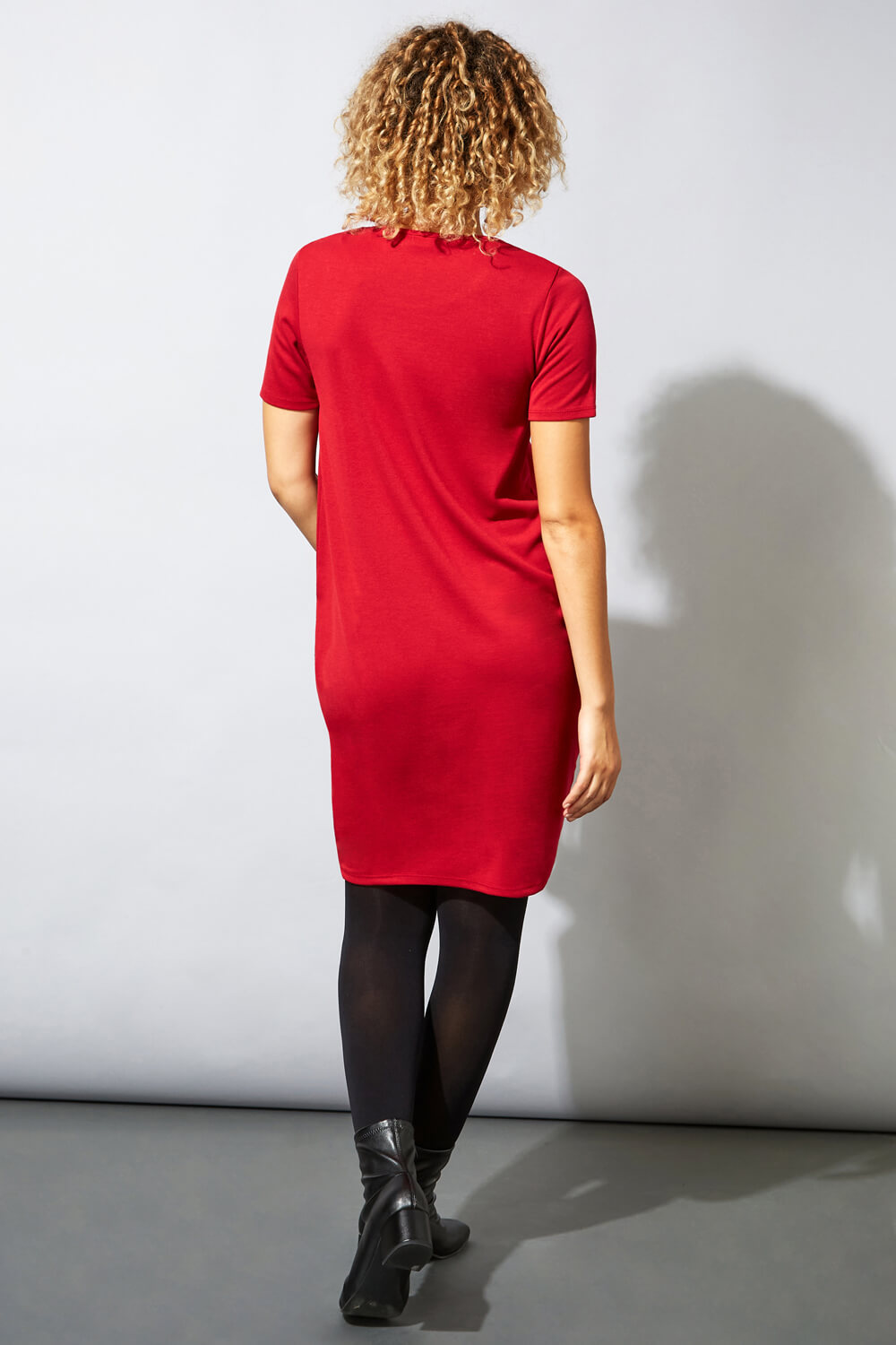Red Hotfix Pocket Detail Slouch Dress, Image 3 of 4
