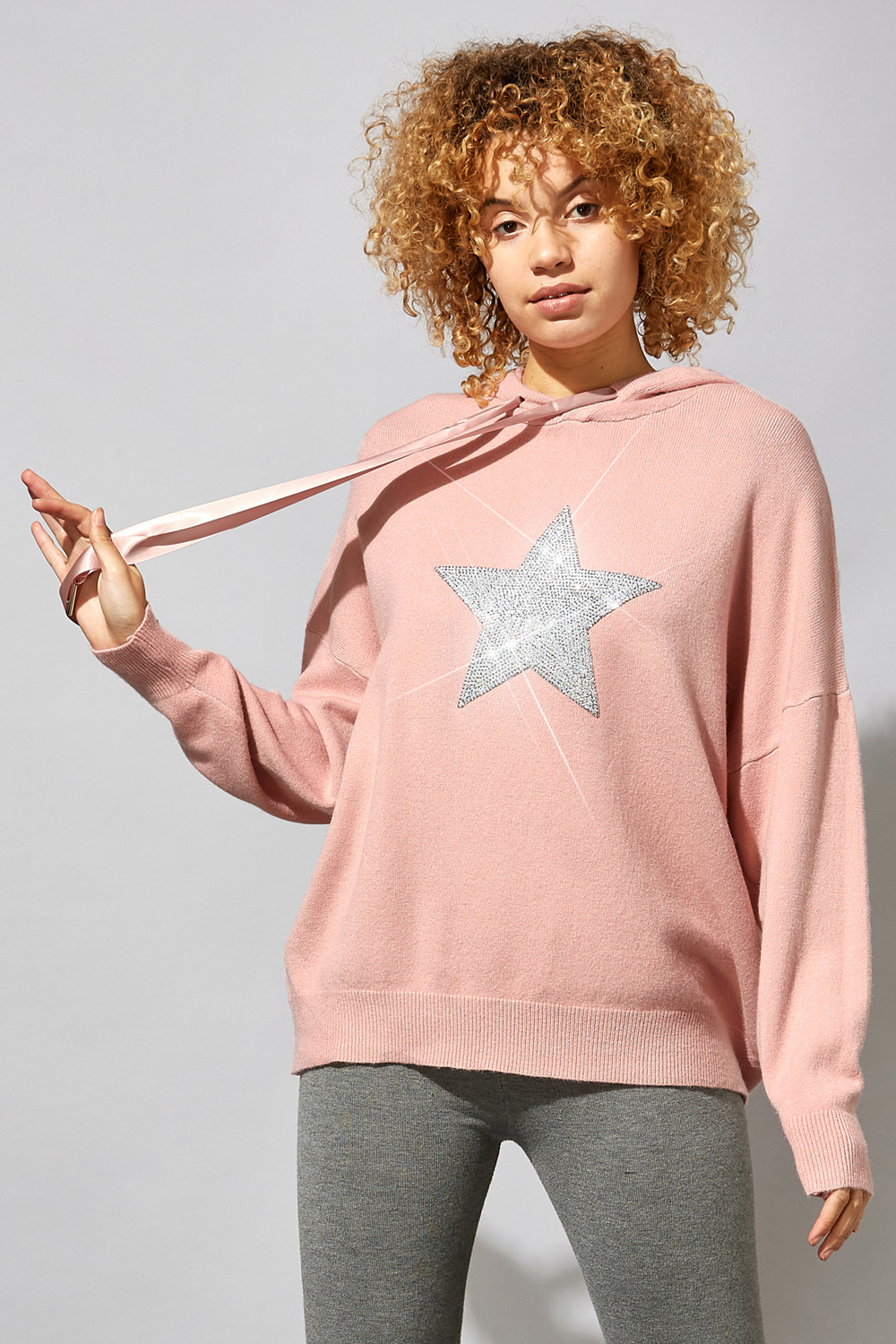 Star Embellished Knitted Hoodie