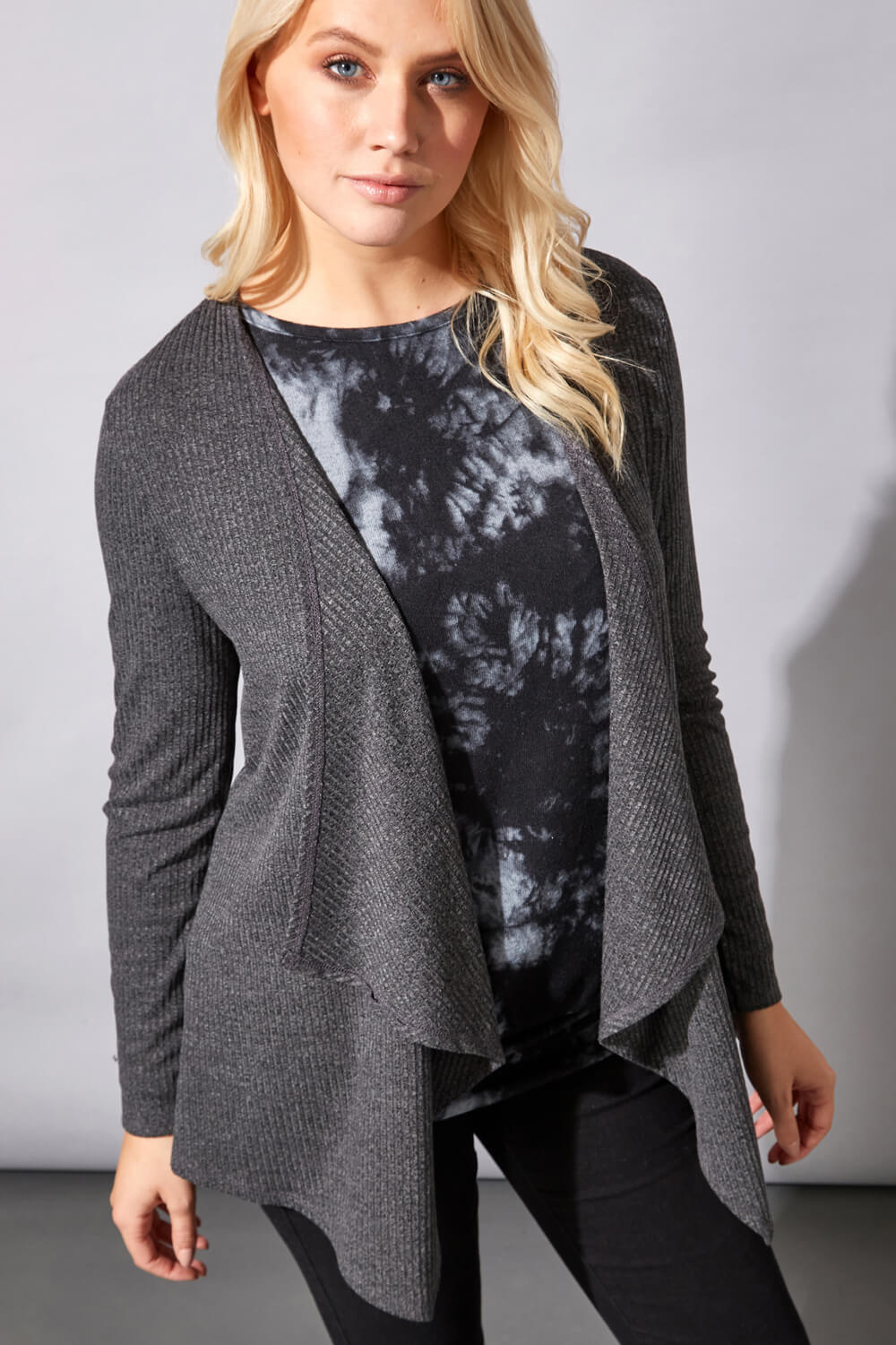 Ribbed Waterfall Front Cardigan