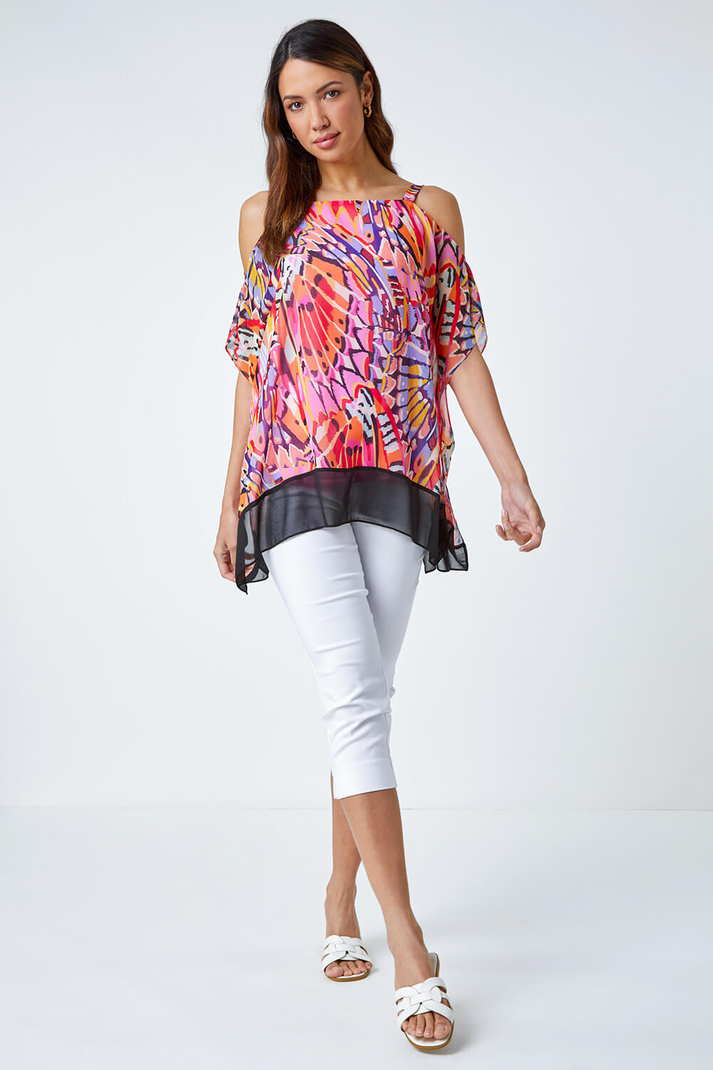 PINK Butterfly Contrast Cold Shoulder Top, Image 2 of 5