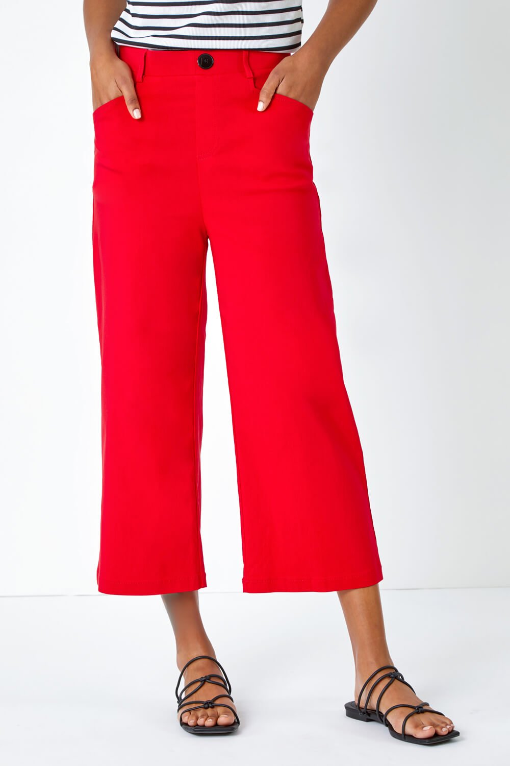 Red Cropped Stretch Culotte, Image 4 of 5