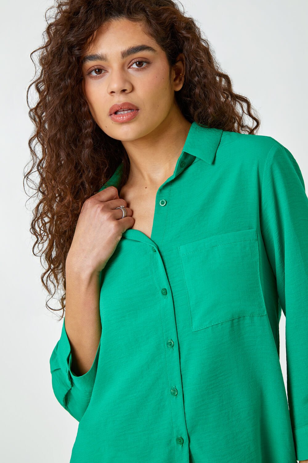 Green Relaxed Longline Shirt, Image 4 of 5