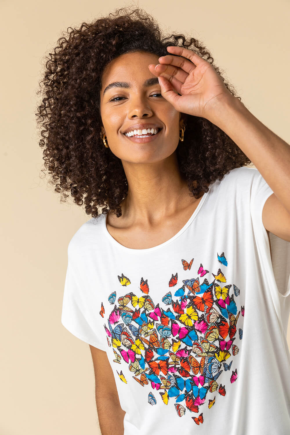 Ivory  Butterfly Heart Print T-Shirt, Image 4 of 4