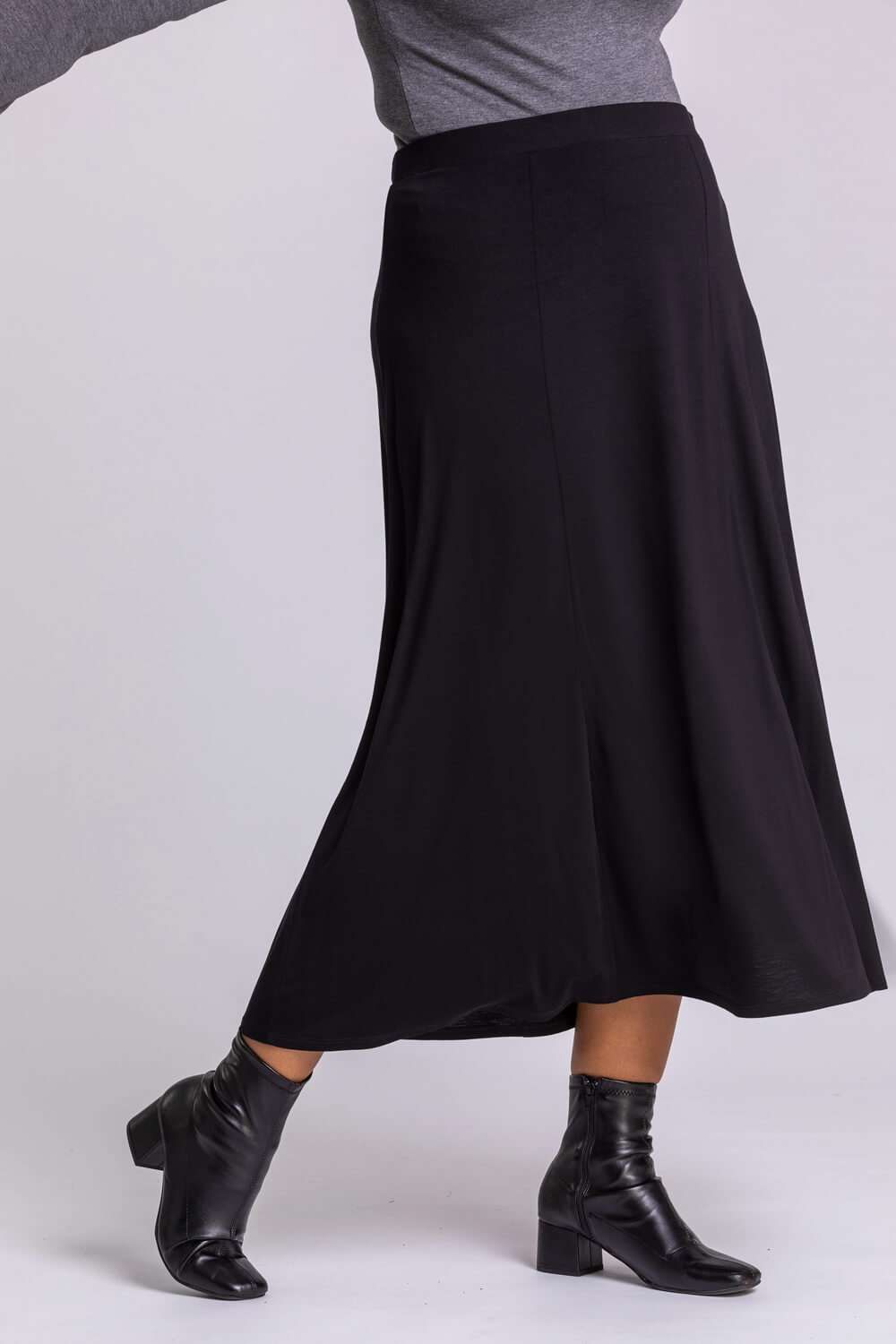 Black Curve Jersey Stretch Midi Skirt, Image 3 of 4