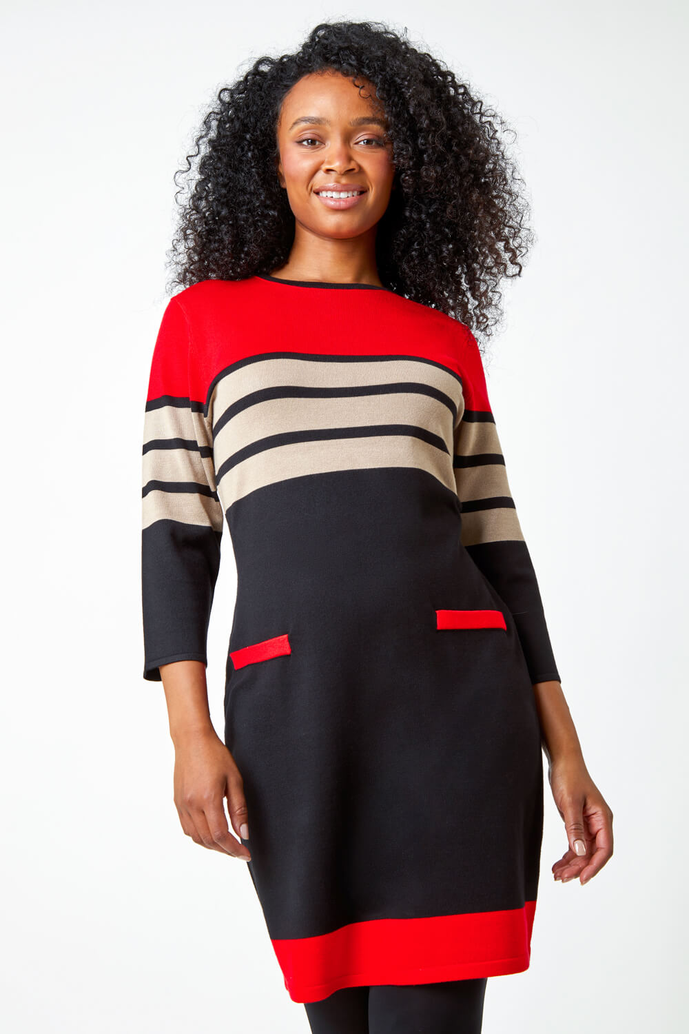 Petite Stripe Print Pocket Jumper Dress