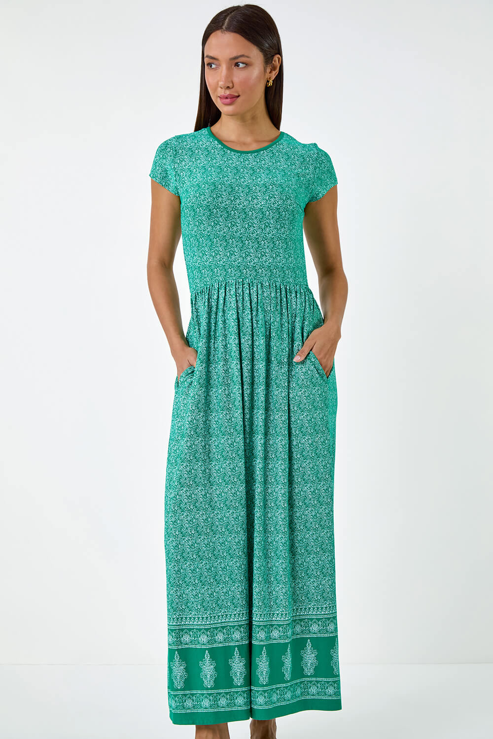 Green Paisley Relaxed Stretch Maxi Dress, Image 2 of 5