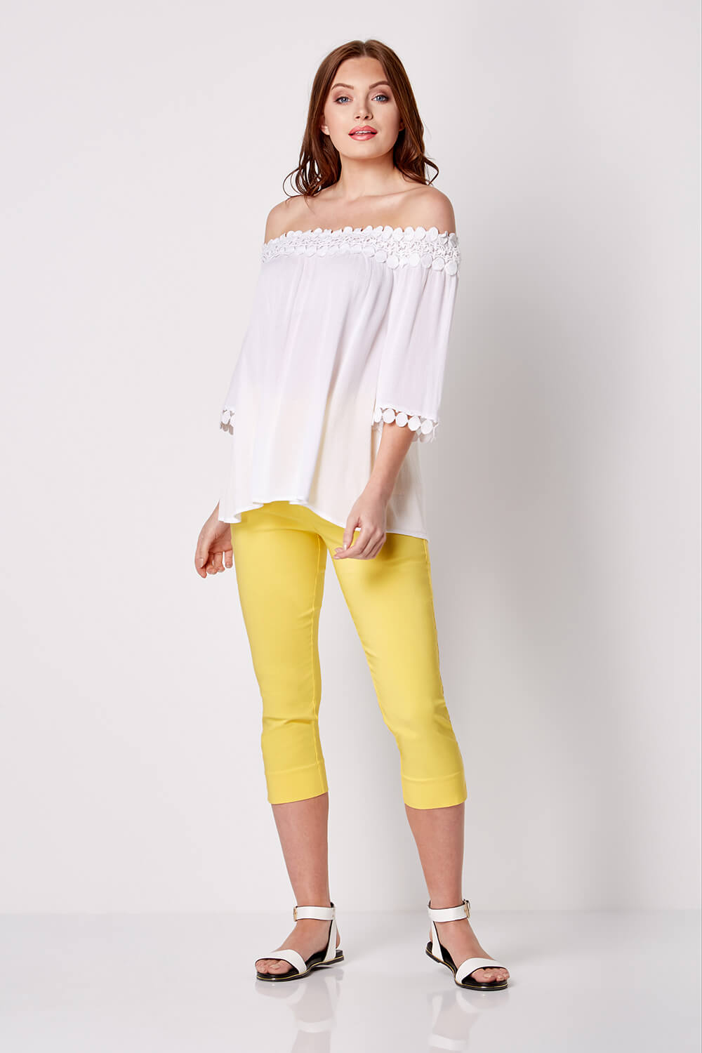 Light Yellow Cropped Stretch Trouser, Image 4 of 5