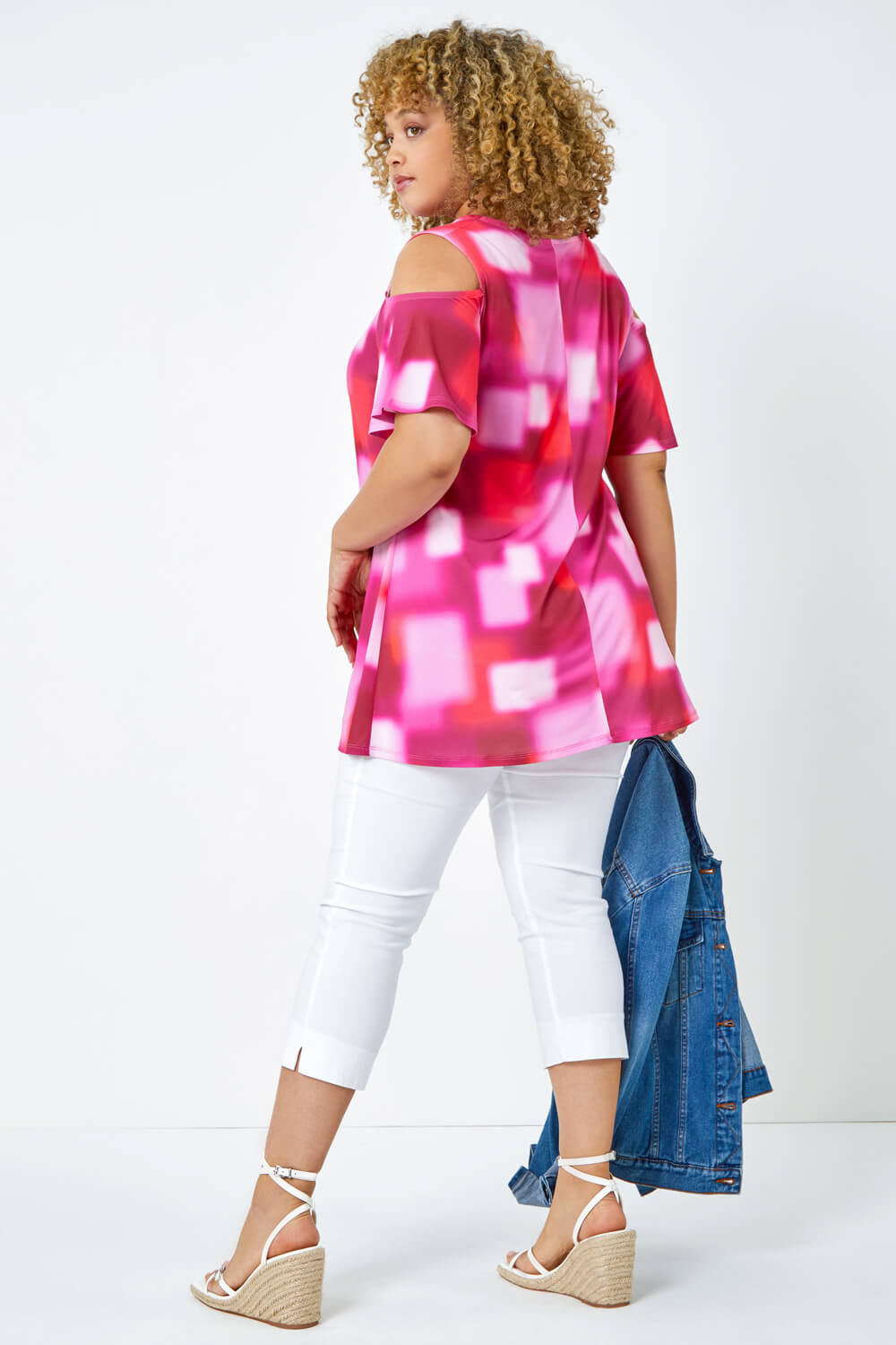PINK Curve Abstract Cold Shoulder Top, Image 3 of 5