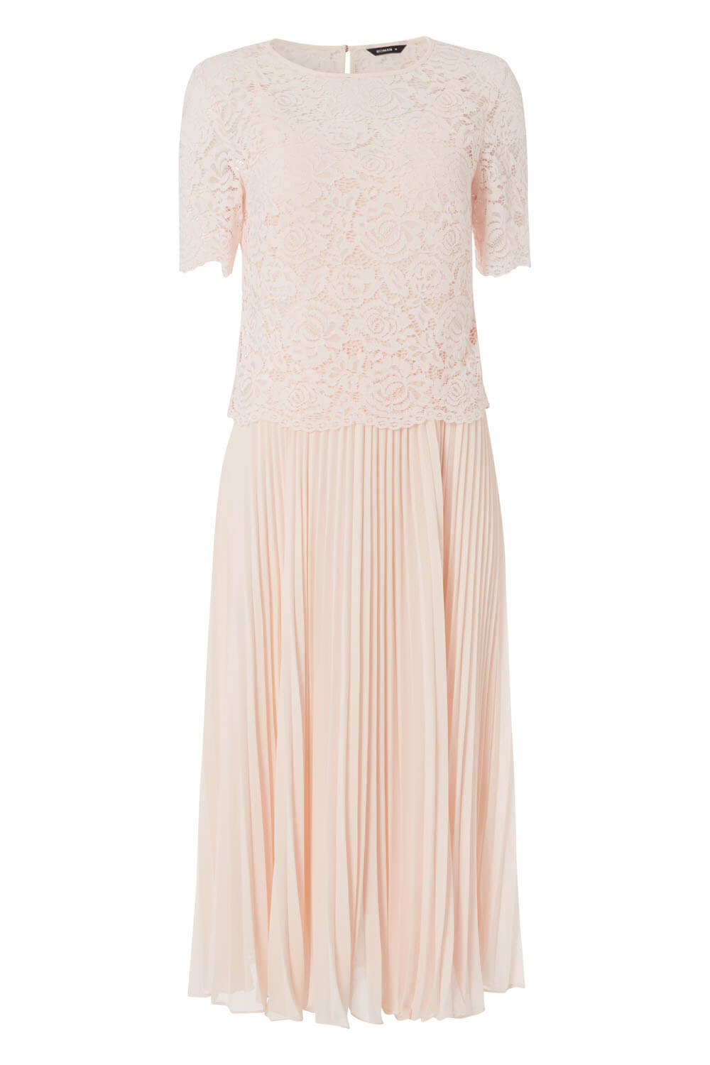 Light Pink Lace Top Overlay Pleated Midi Dress, Image 5 of 5