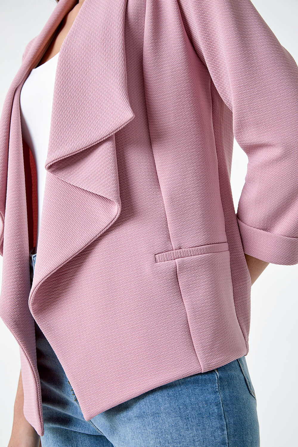 Rose Textured Stretch Waterfall Front Jacket, Image 5 of 5