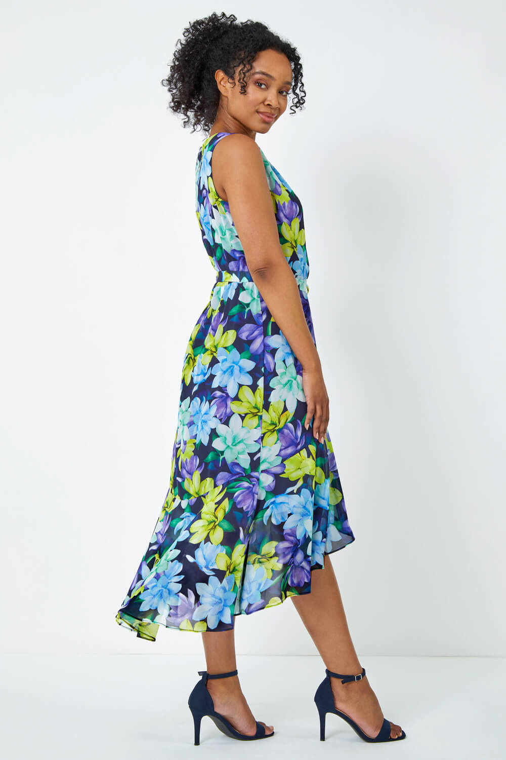 Turquoise Petite Sleeveless Frill Hem Midi Dress | Roman UK