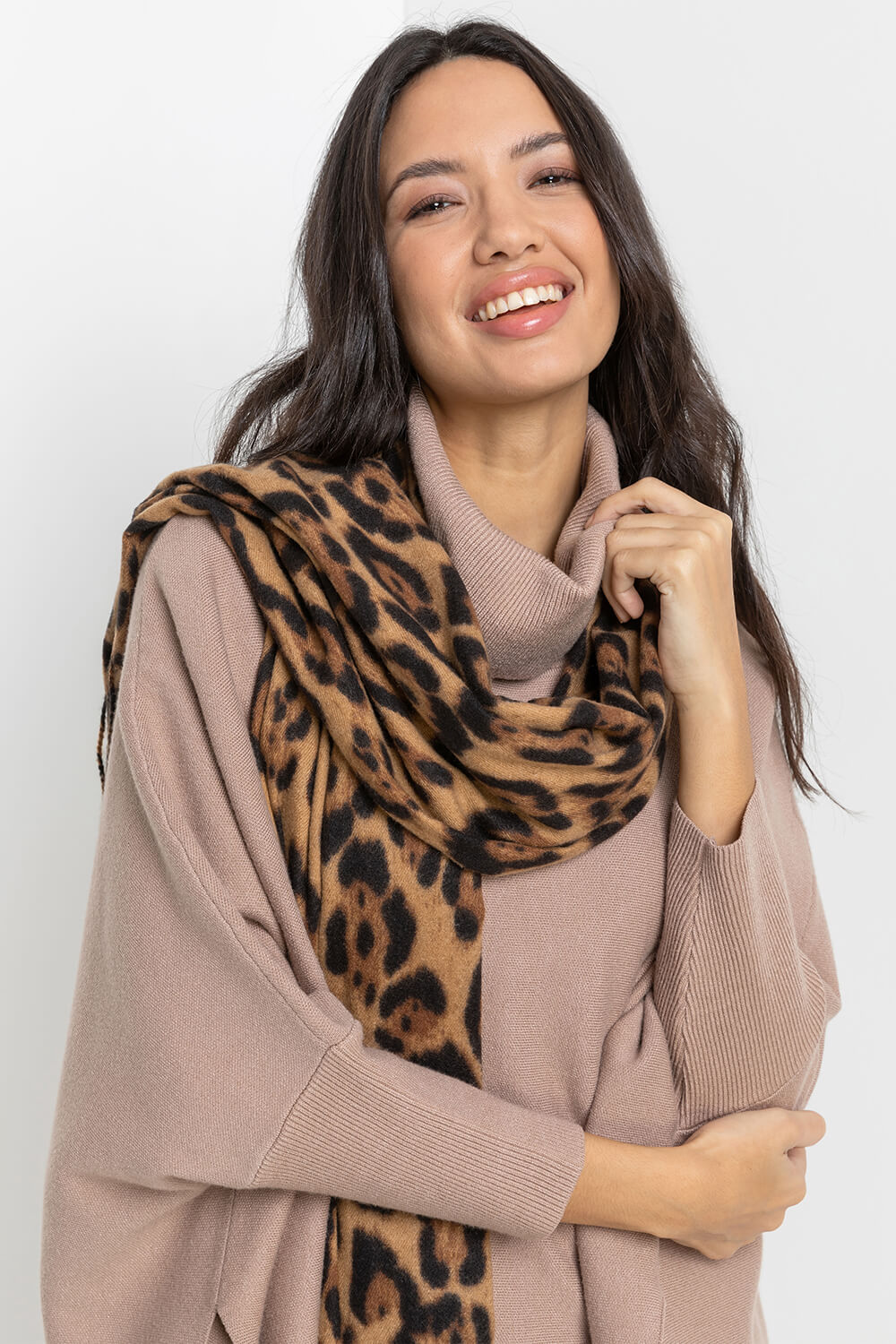 Brown Leopard Print Scarf, Image 3 of 4