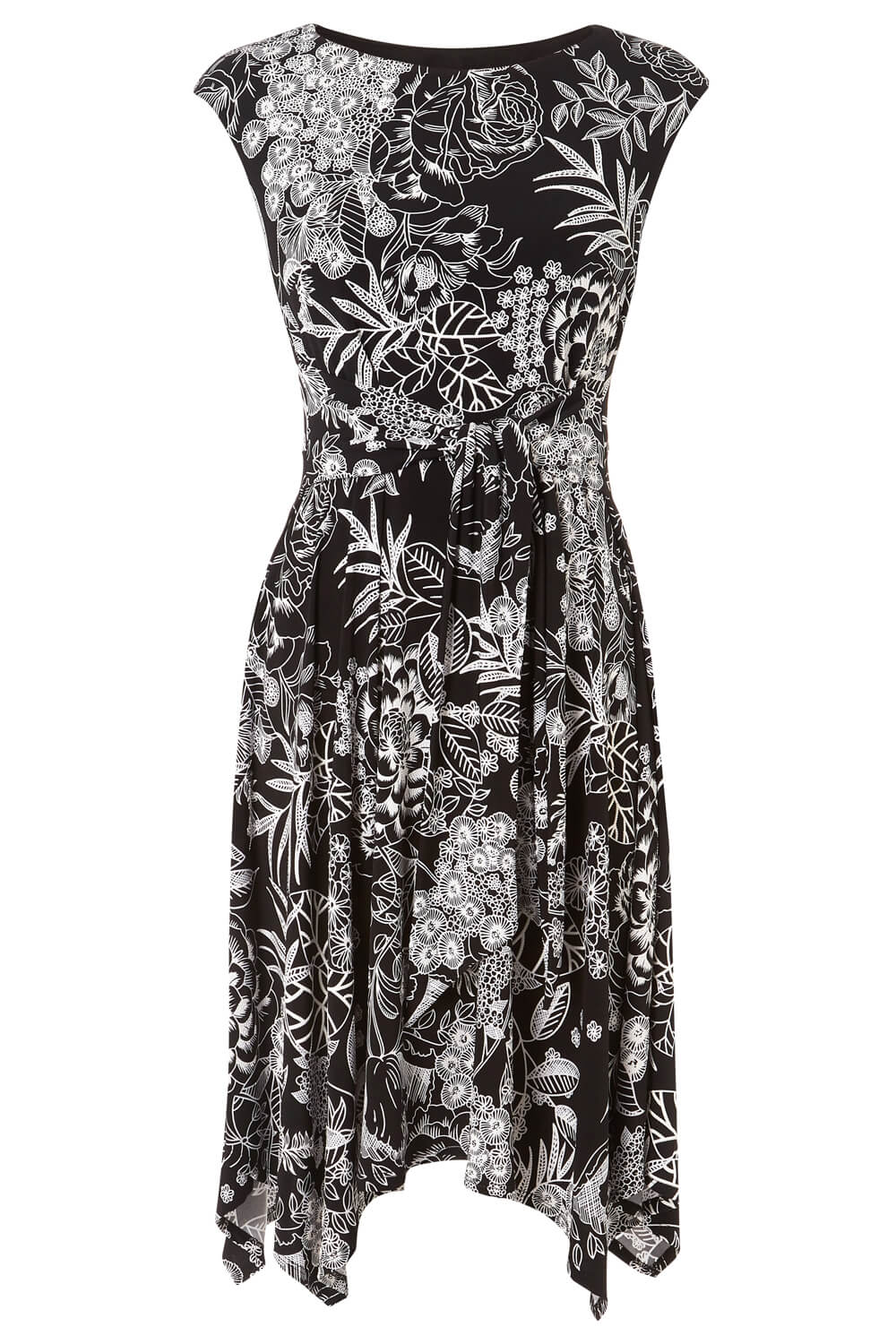 Black Floral Print Hanky Hem Dress, Image 5 of 5