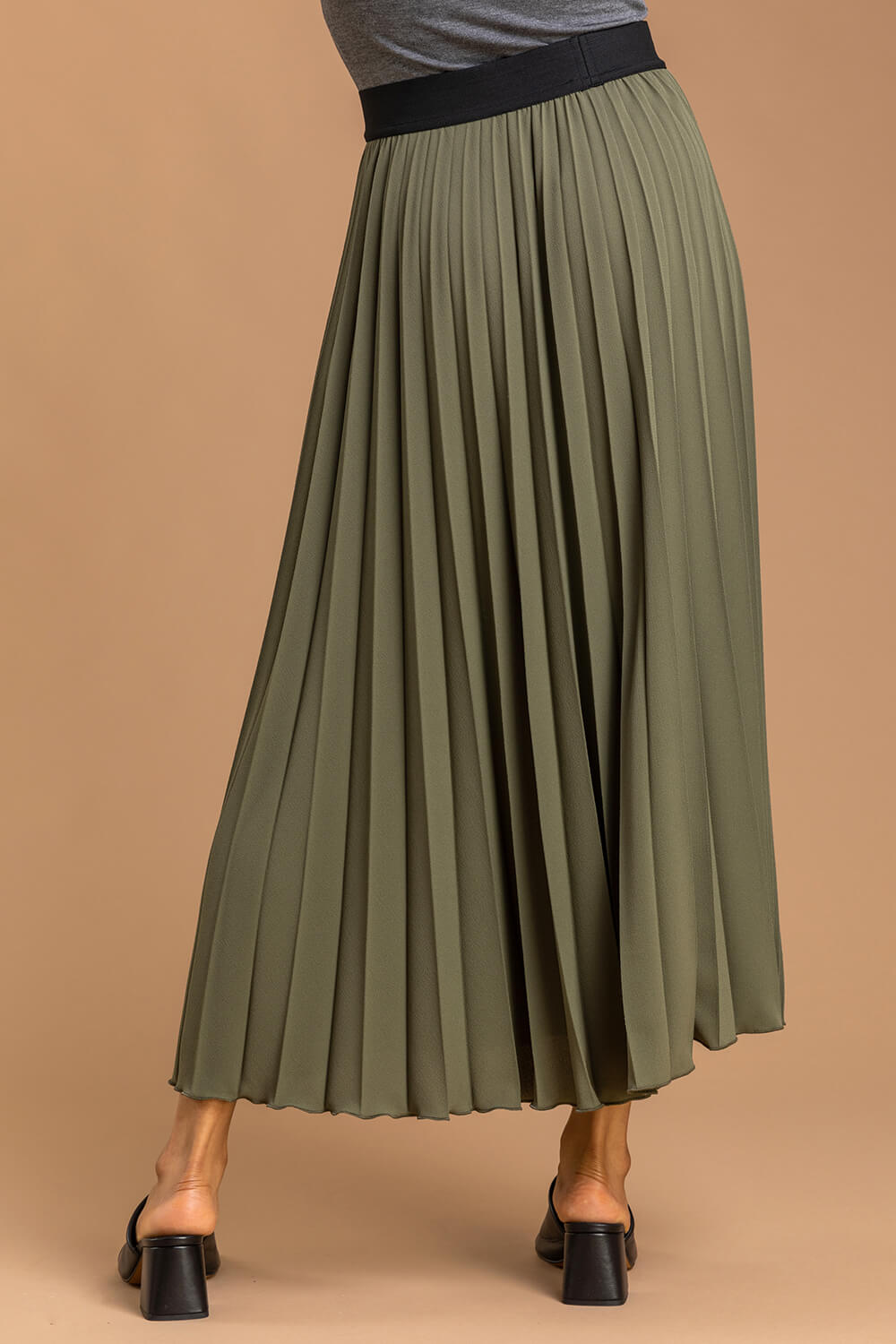 KHAKI Pleated Maxi Skirt, Image 2 of 4