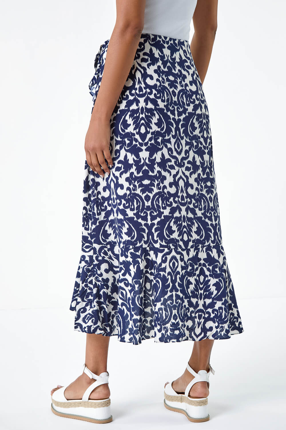 Blue Frill Abstract Print A line Wrap Skirt, Image 2 of 2