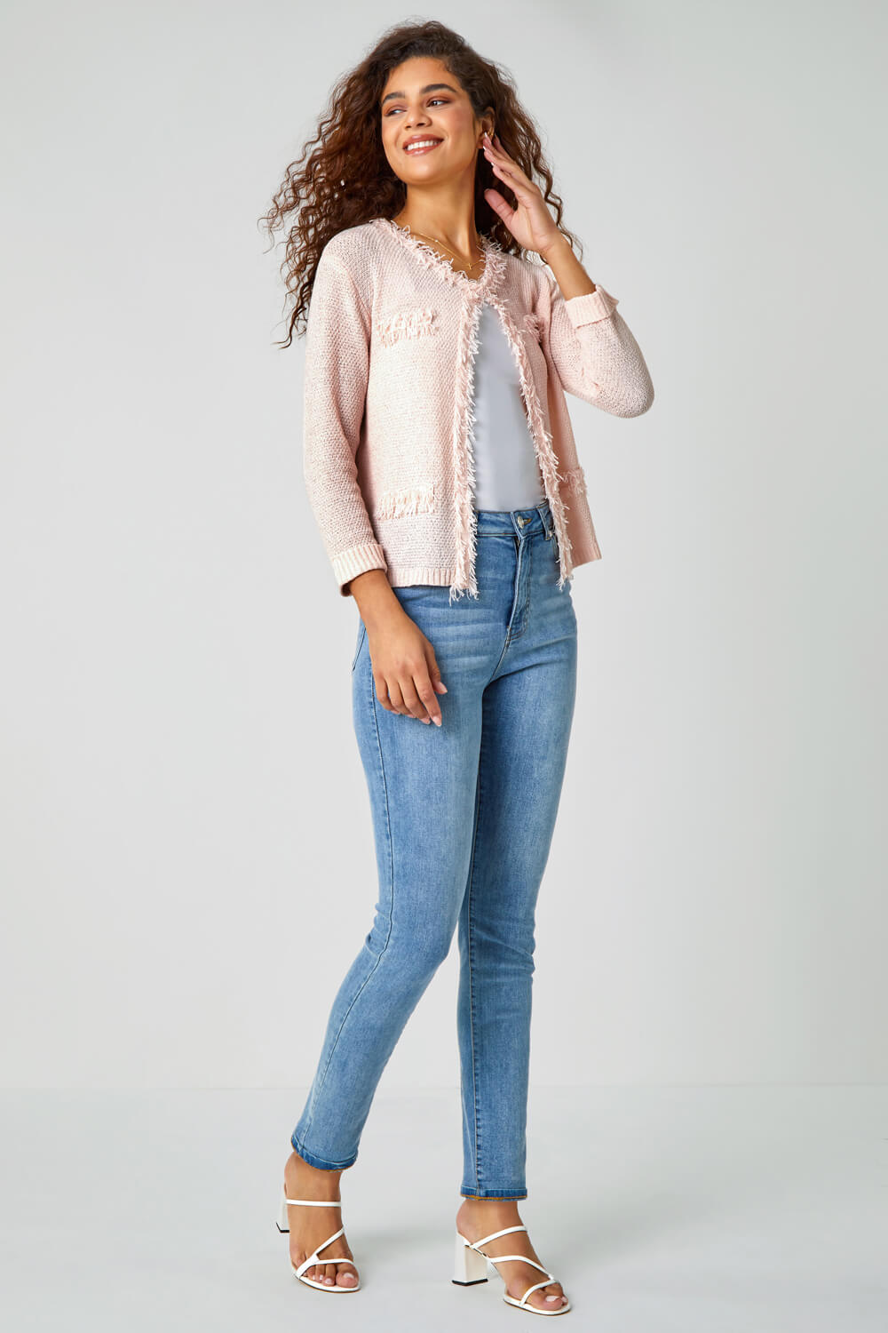 Light Pink Textured Boucle Cardigan, Image 3 of 5
