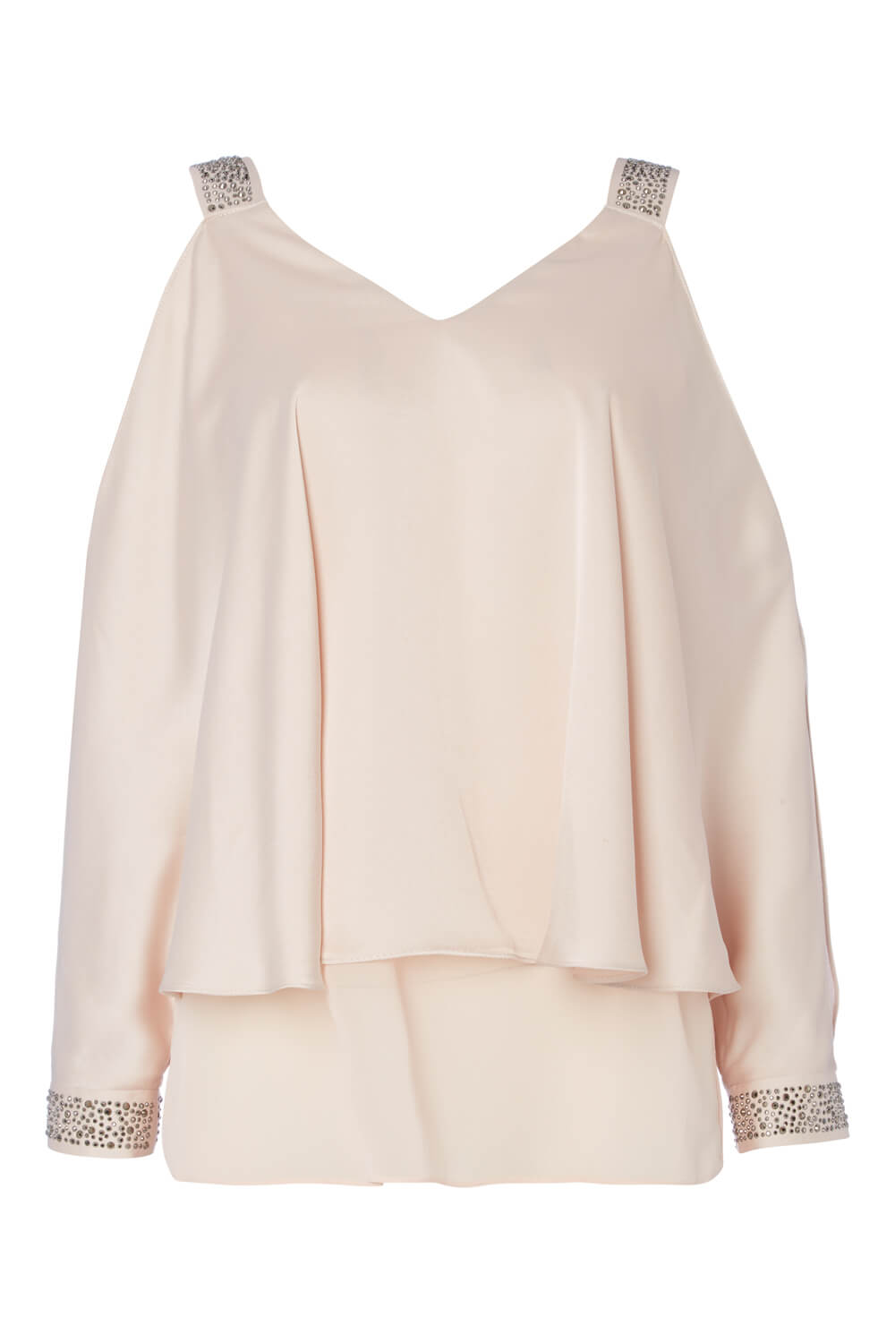 Embellished Cold Shoulder Top in Light Pink - Roman Originals UK