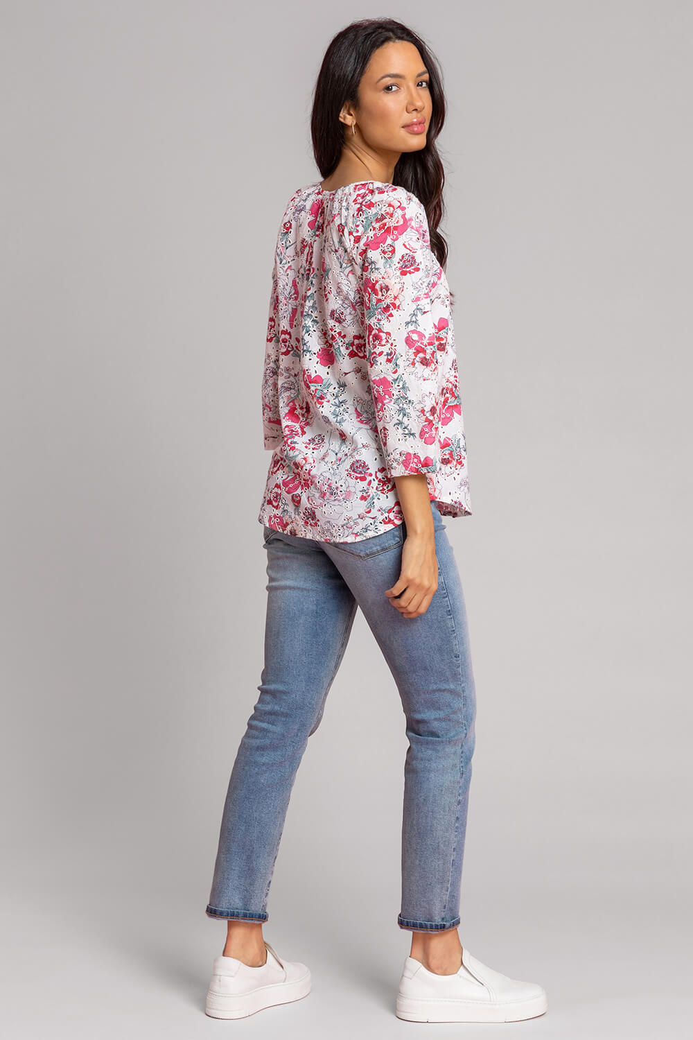 PINK Broderie Floral Print Button Top, Image 2 of 4