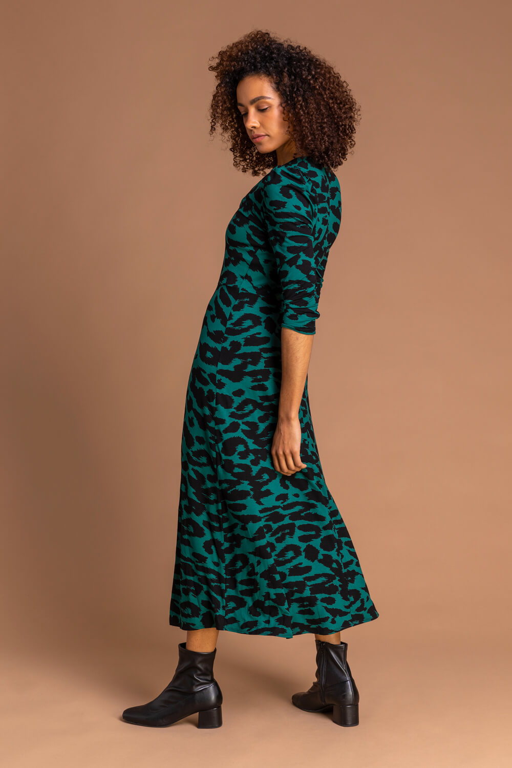 Forest  Leopard Print Fit And Flare Midi Dress, Image 2 of 5