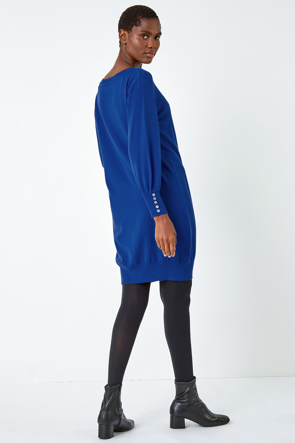 Royal Blue Button Detail Knitted Jumper Dress, Image 3 of 5