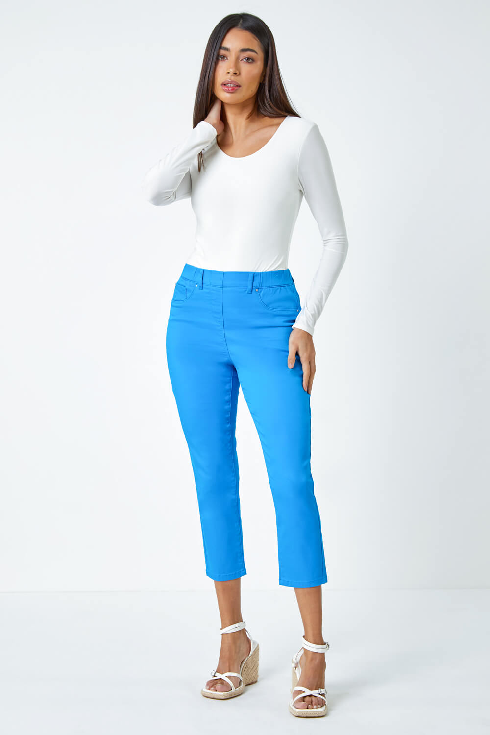 Turquoise Cropped Denim Stretch Jegging, Image 2 of 5