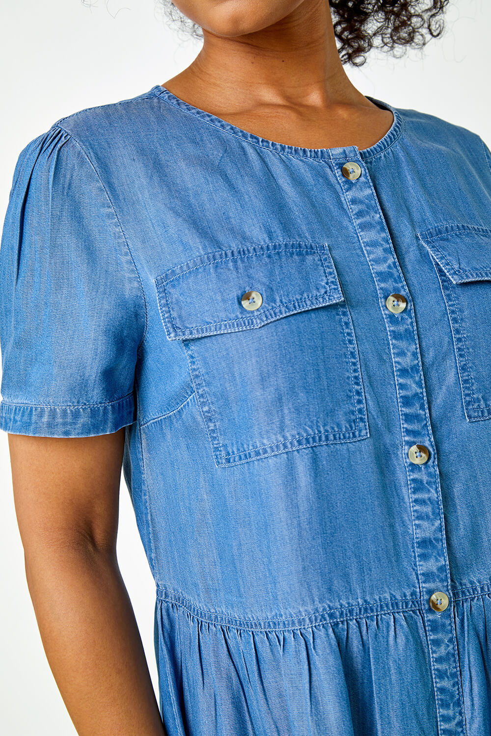 Blue Petite Pocket Detail Denim Dress, Image 5 of 5