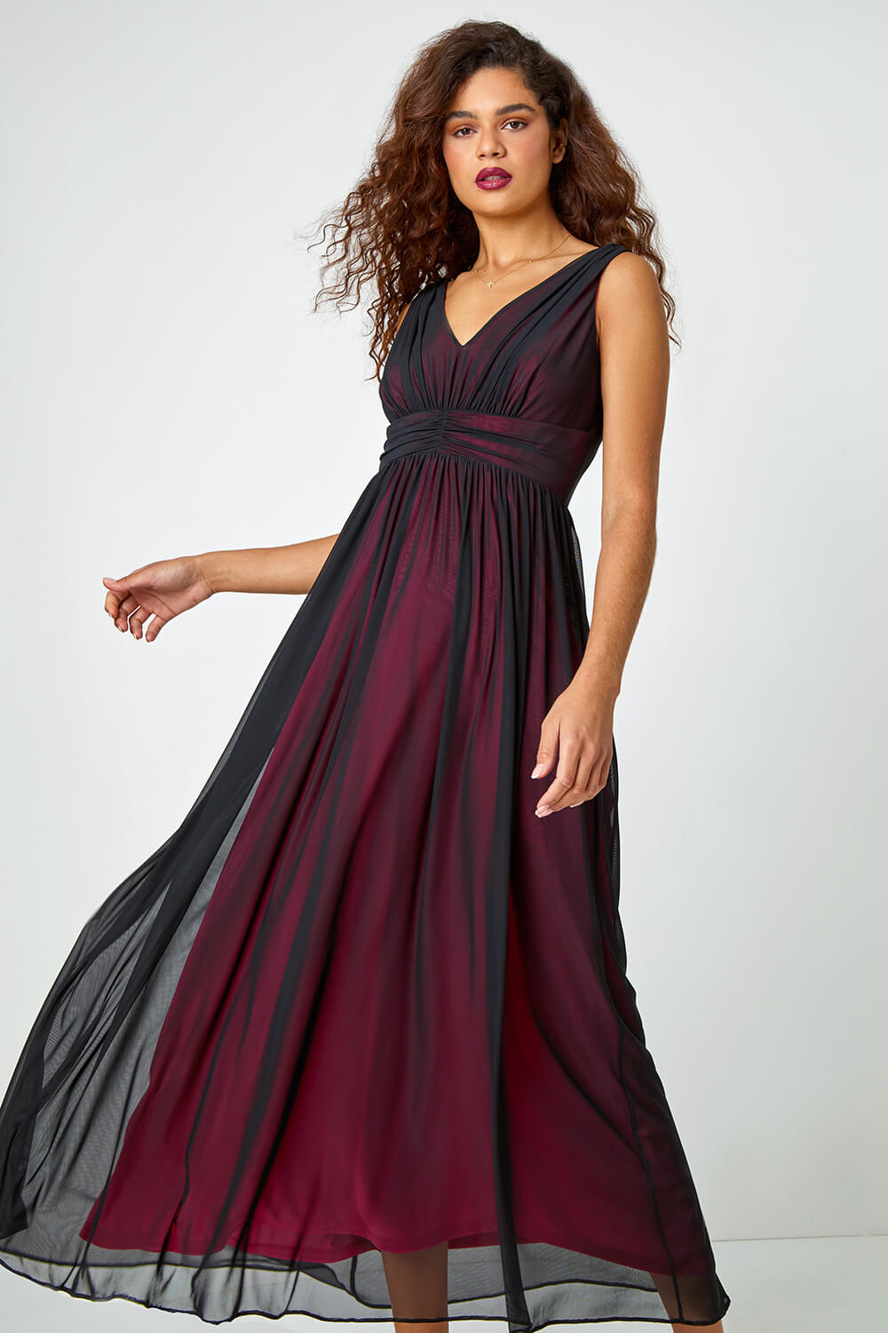 Black Sleeveless Contrast Mesh Maxi Stretch Dress | Roman UK