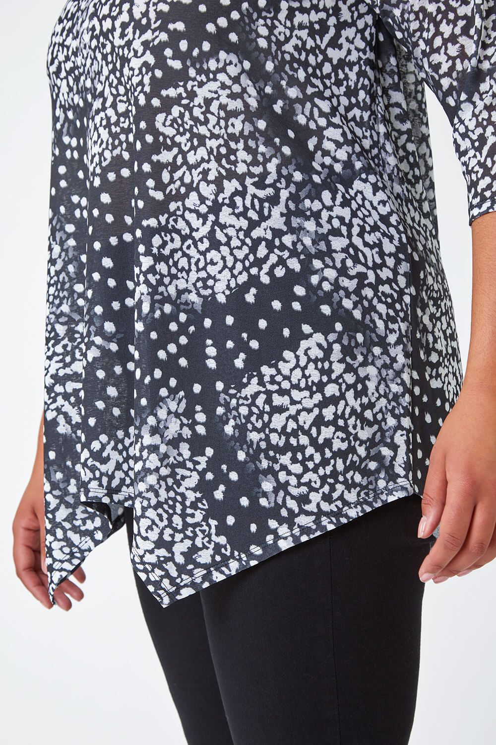 Charcoal Curve Animal Print Tunic Stretch Top , Image 5 of 5